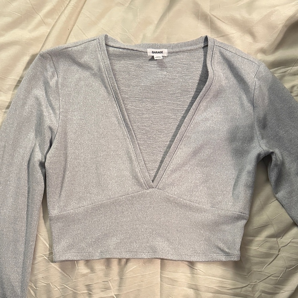Garage Gray V Neck Long Sleeve